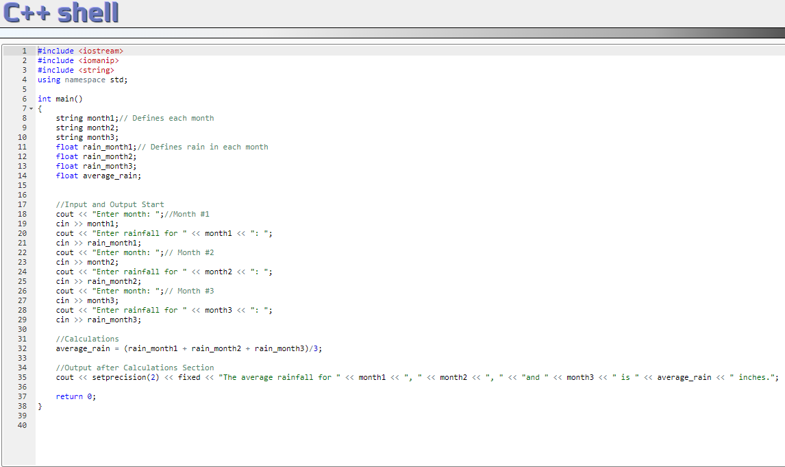 C++ Project: Average Rainfall Calculation