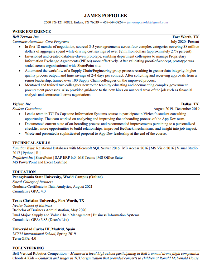 resume for james