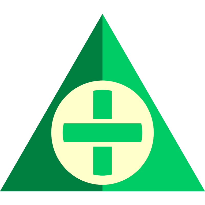 medical cross in circle over duotone triangle