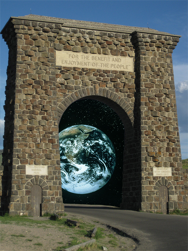 Roosevelt arch gateway, earth from space inside gateway